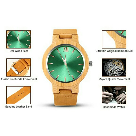 BNIP MEN'S LUXURY WOODEN WATCH W/ LEATHER BAND - Picture 4 of 4